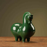 Ceramic Green Horse Small Ornaments Home Living Room Study Office Desk Surface Panel Decoration