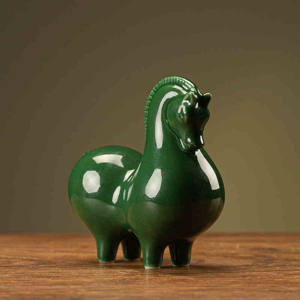 Ceramic Green Horse Small Ornaments Home Living Room Study Office Desk Surface Panel Decoration