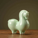 Ceramic Green Horse Small Ornaments Home Living Room Study Office Desk Surface Panel Decoration