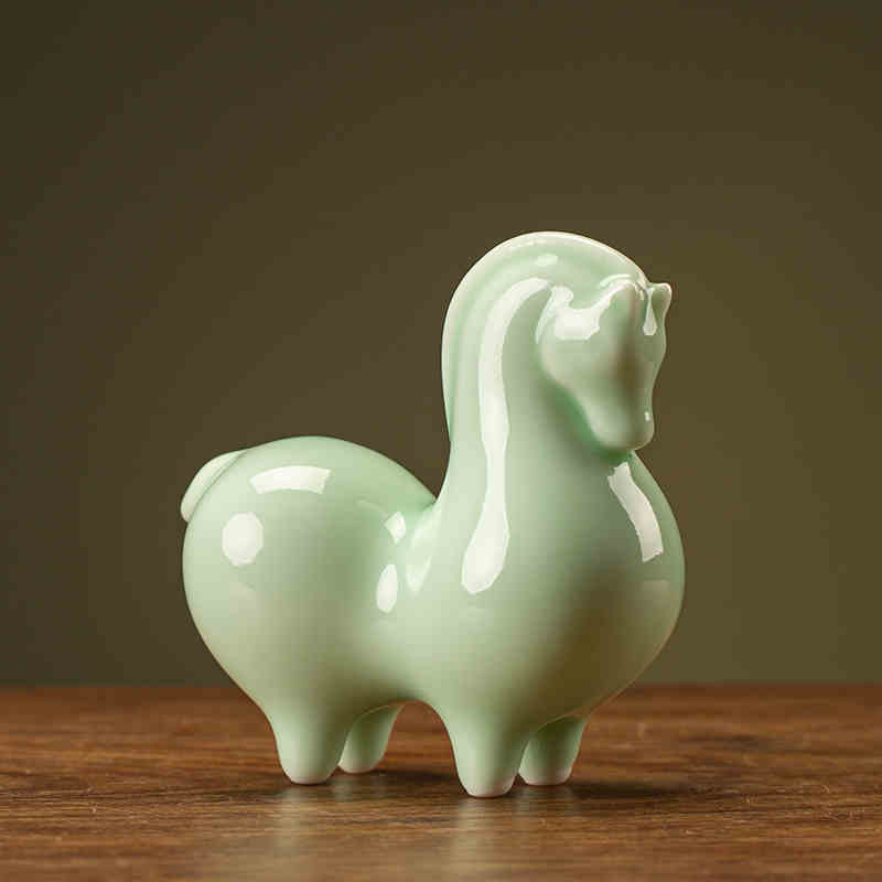 Ceramic Green Horse Small Ornaments Home Living Room Study Office Desk Surface Panel Decoration