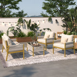 K&K 4-Piece Rope Patio Furniture Set, Outdoor Furniture With Tempered Glass Table, Patio Conversatio