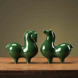 Ceramic Green Horse Small Ornaments Home Living Room Study Office Desk Surface Panel Decoration