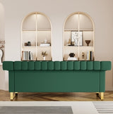 FX-P81PU-GR SOFA Modern Green PU Sofa With Gold Accents - Sleek Channel-Tufted Upholstery, 3-Seat Couch For Living Room And Office DecorTEMU Suitabl