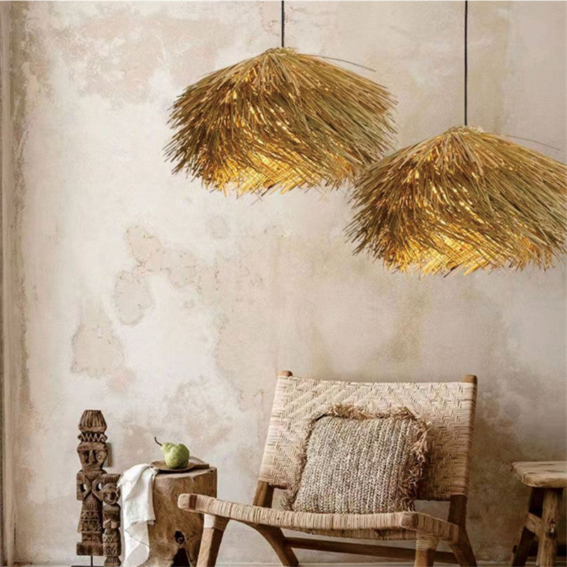 Japanese-style Rattan Straw Hat Chandelier Farmhouse B & B Restaurant