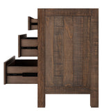 Rustic Farmhouse Style Three-Drawer Solid Pine Wood Nightstand With Cup Pulls And Integrated Charge Station