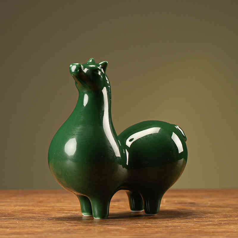 Ceramic Green Horse Small Ornaments Home Living Room Study Office Desk Surface Panel Decoration