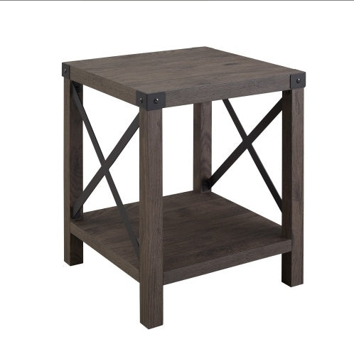 Farmhouse Metal-X Accent Table With Lower Shelf - Sable Grey