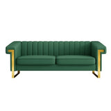 FX-P81PU-GR SOFA Modern Green PU Sofa With Gold Accents - Sleek Channel-Tufted Upholstery, 3-Seat Couch For Living Room And Office DecorTEMU Suitabl