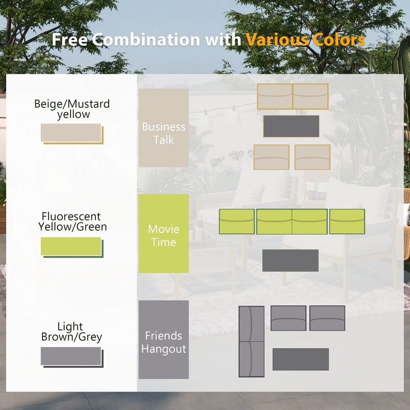 K&K 4-Piece Rope Patio Furniture Set, Outdoor Furniture With Tempered Glass Table, Patio Conversatio