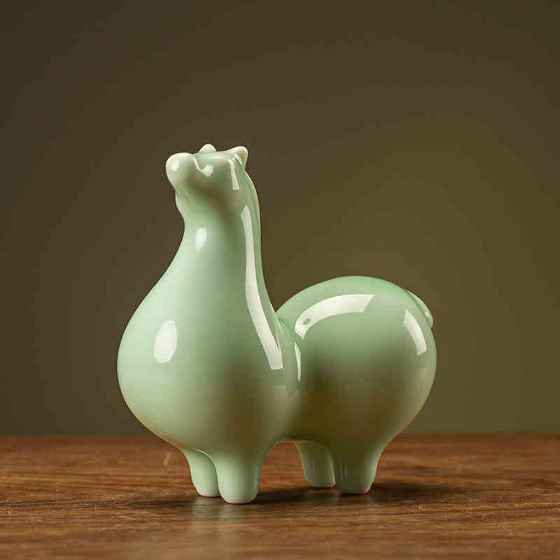 Ceramic Green Horse Small Ornaments Home Living Room Study Office Desk Surface Panel Decoration